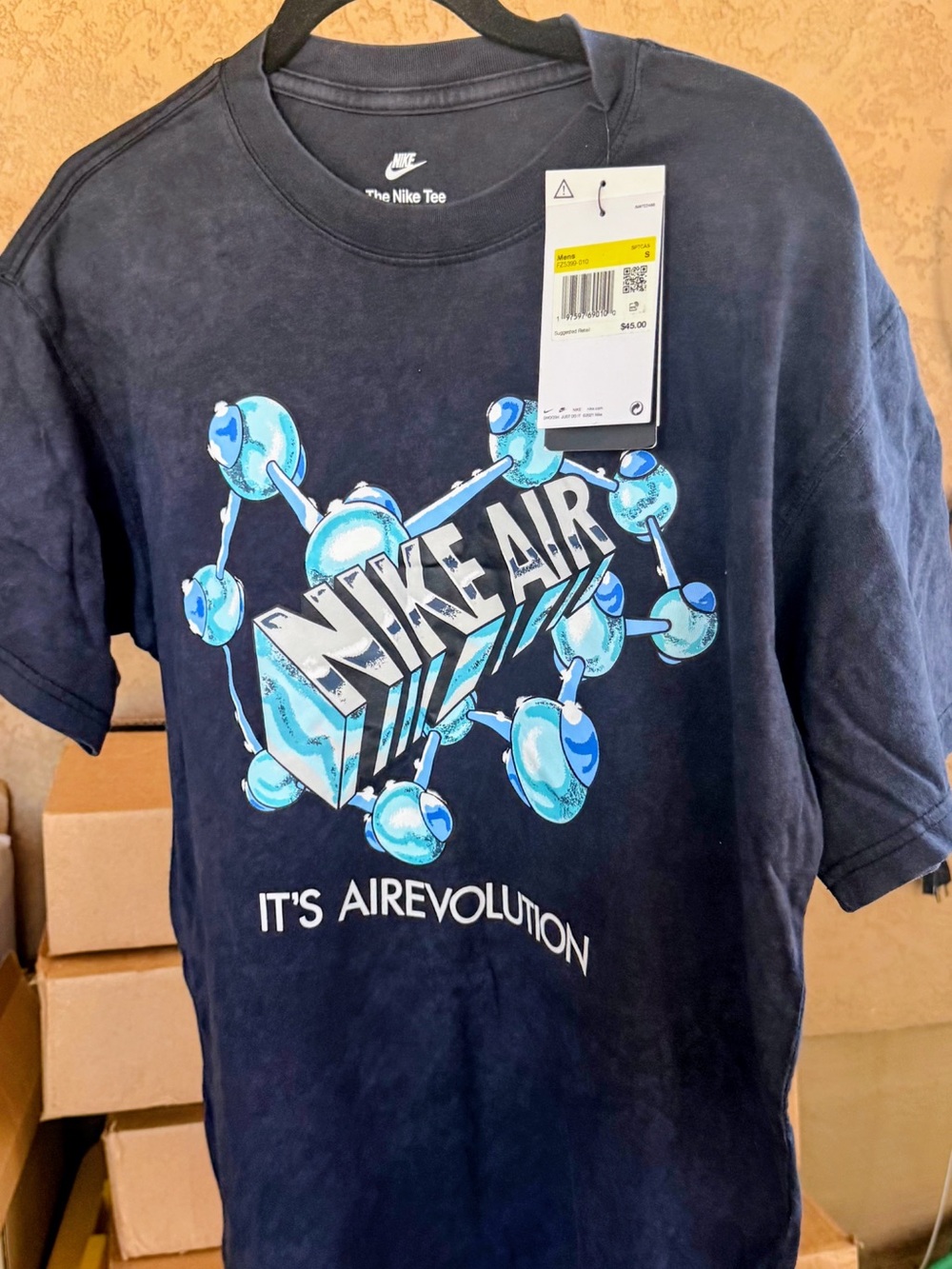 Nike Black Graphic 'Nike Air' Tee with Blue Molecule Design